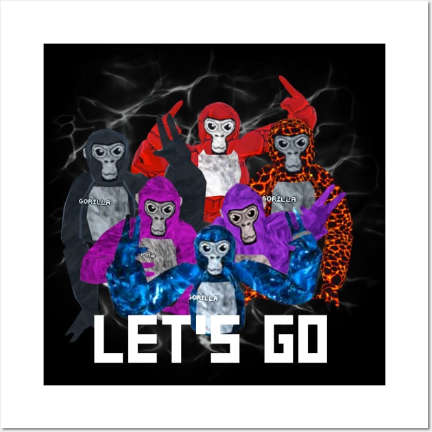 Gorilla Tag Let’s Go Monke Team T-Shirt VR Wall Art by gts